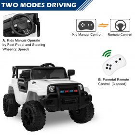 Zimtown Safety 12V Battery Electric Remote Control Car, Kids Toddler Ride On Truck Toy Motorized Vehicles, Wheels Suspension, Seat Belts, LED Lights and Realistic Horns White