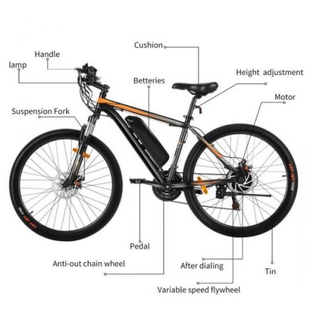 26'' 350W 21 Speeds Electric Mountain Bike with 36V 10.4Ah Removable Lithium-Ion Battery for Adults, Professional Electric Commuter Bicycle