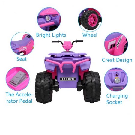 Kids Ride-On ATV, Dual Drive 4 Wheels ATV, Electric Kids Ride-On Toys, Beach Bike with LED Headlights, MP3 Player, Radio, 12V Battery Powered Toddler ATV, Ride-On ATV Toy for Boys/Girls, Pink