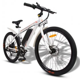 Ecotric 26 In. 36V 350W Electric City Bicycle e-Bike Removable Battery 7 Speed Pedal Assist White