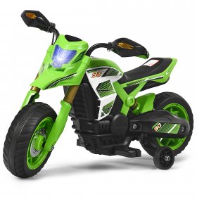 Costway 6V Electric Kids Ride-On Motorcycle Battery Powered Bike w/Training Wheels, Green