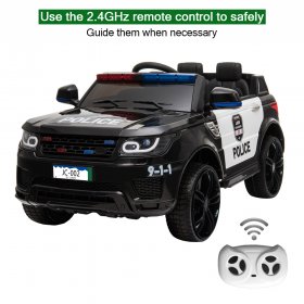 Zimtown Kids Ride On Car Police Electric Car Double Drive 12V Battery Motorized Vehicles Children's Best Toy Car Safe w/ Remote Control, 3 Speeds, Music, Seat Belts, LED Lights