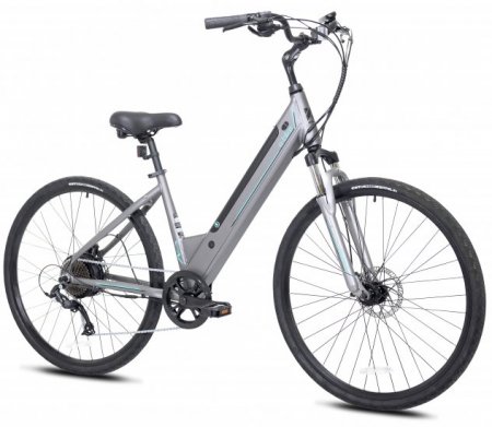 Kent Bicycles Electric Pedal Assist Step-Through Bike, 700C Wheels, Gray E-Bike