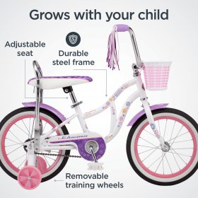 Schwinn kids bike, 16-inch wheel, training wheels, girls, white
