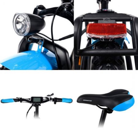 20" 48V 16Ah 750W Foldable E-bike, Folding Fat Tire Electric Bike, Addmotor M-150 P7, Blue