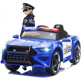 Kids Ride on Cars 12 volts Police Truck, UHOMERPO Ride on Toys with Remote Control, Power 4 Wheels Police Car with 3 Speed, LED Lights, Horn, Battery Powered Electric Vehicles for Boys, Blue