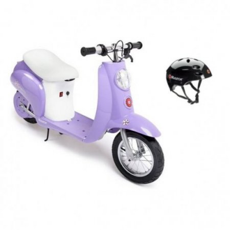 Razor Pocket Mod Betty 24V Electric Scooter (Purple) & Youth Helmet (Black)