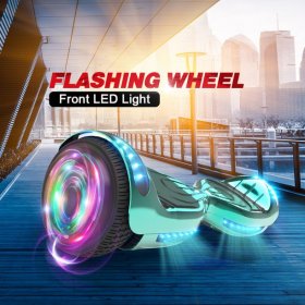 Flash Wheel Hoverboard 6.5" Bluetooth Speaker with LED Light Self Balancing Wheel Electric Scooter - Chrome Turquoise