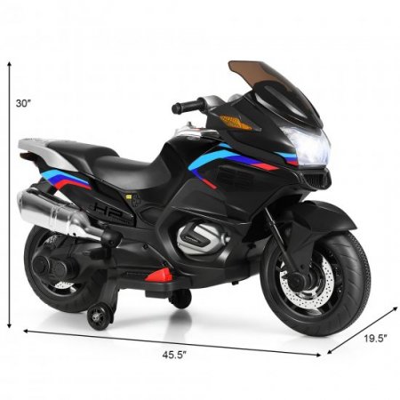 Costway 12V Kids Ride On Motorcycle Electric Motor Bike w/ Training Wheels & Light Black