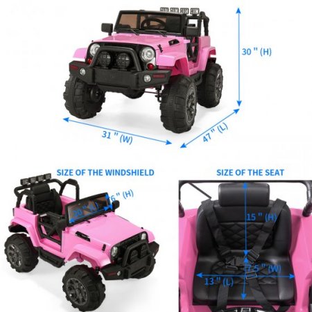 TOBBI 12V Kids Ride on Toys Electric Battry Powered Ride-On Truck Car W/ Remote Control, Music, LED Lights, MP3,Spring Suspension, Pink
