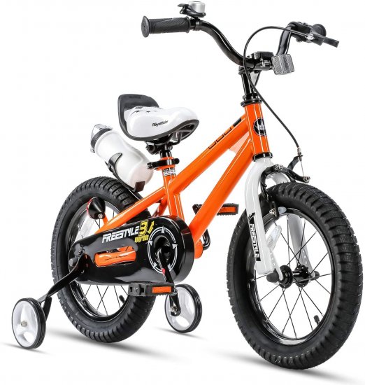 RoyalBaby Kids Bike Boys Girls Freestyle Bicycle 14 inch with Training Wheels Child\'s Bike Orange