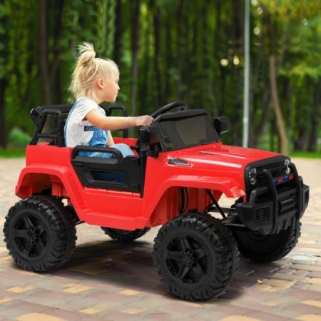 Zimtown Safety 12V Battery Electric Remote Control Car, Kids Toddler Ride On Truck Toy Motorized Vehicles, Wheels Suspension, Seat Belts, LED Lights and Realistic Horns Red