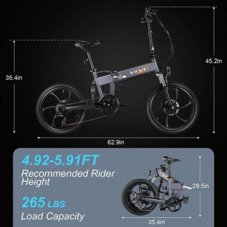 VIVI 20'' Electric Folding Bike, Adult Mountain Electric Bike, 350W Electric Bicycle City Lighting EBike with 36V/10.4Ah Lithium-Ion Battery, MAX 20MPH, 33-mile Range for Adult Teens