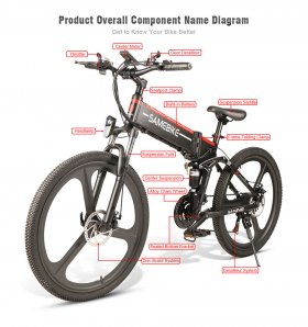SAMEBIKE 26" Electric Mountain Bike 350W 48V 10AH, Folding Electric Bicycle for Adults with Shimano 21 Speed & LED Display
