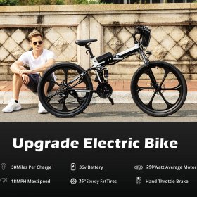 26'' 350W Folding Commuter Bike Max 20MPH Proable Lightweight Electric Bike Ebike with 36V 8Ah Battery for Youth Adults & Dual-Disc Brakes, LED Light and Horn