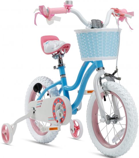 Royalbaby Girls Kids Bike Star girl 14 In. Bicycle Basket Training Wheels Blue Child\'s Cycle