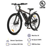 ECOTRIC UL 26" 36V 350W 12.5AH Black Electric City Snow Mountain Beach Bicycle e-Bike Shimano 7 speed Pedal Assist Brushless Motor Cruiser E-Ride