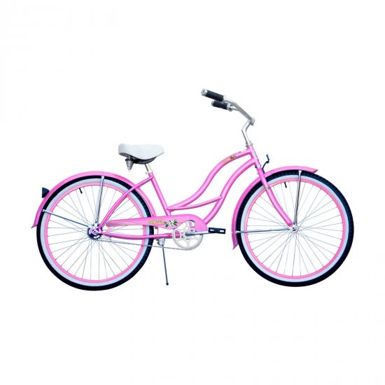 Micargi TAHITI 26\" Beach Cruiser Coaster Brake Stainless Steel Spokes One Piece Crank Alloy Pink Rims 36H With Fenders Color: Pink