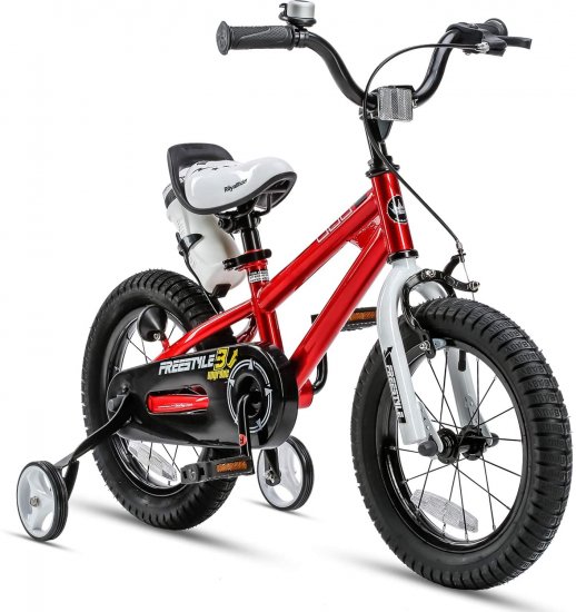 RoyalBaby Kids Bike Boys Girls Freestyle Bicycle 16 inch with Training Wheels and Kickstand Child\'s Bike, Red