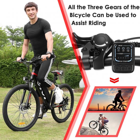 VIVI 26\" 350W Electric Bike Electric Mountain Bicycle for Adults, Aluminum Alloy Electric Mountain Bicycle 20MPH Adult Bike with Removable 10.4Ah Lithium-Ion Battery & 21 Professional Speed Shifter