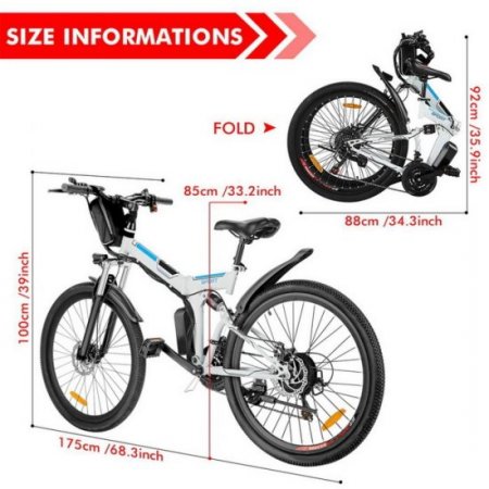 26" 21 Speed Folding Electric Mountain Bike For Adults Bicycle with 36V 250W Large Capacity Lithium-Ion Battery