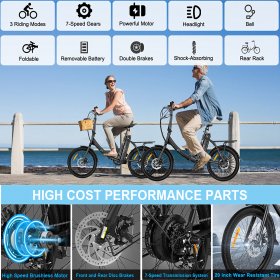 20'' Folding Electric Bike 350W Electric Mountain Bike Commuter Bicycle for Adults, 20Mph Hybrid Ebike Throttle & Pedal Assist Moped City Commuter Bicycle 7 Speed