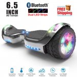 Hoverboard All-Terrain LED Flash Wide All Terrian Wheel with Bluetooth Speaker Dual LED Light Self Balancing Wheel Electric Scooter Chrome Black