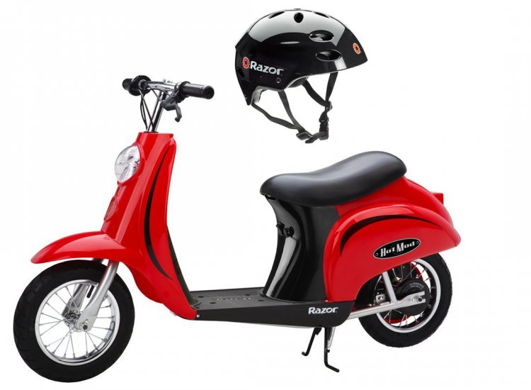 Razor Pocket Mod 24V Electric Scooter (Red) & Youth Sport Helmet (Black)