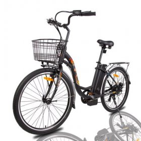 26"36V 10AH 350W City Electric Bicycle e-bike Black with Basket 7 Speed