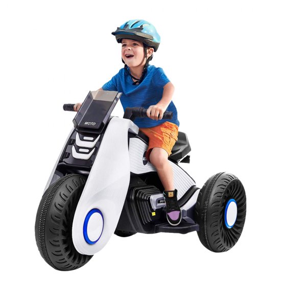 Children Electric Motorcycle, 3 Wheels Double Drive Toy, 6V Battery Powered Ride On Toy, Electric Mini Bike with Music Play Function and Pedal Switch for Kids Toddlers, Birthday Christmas Gift