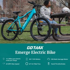 GOTRAX Emerge 26 In. Electric Bike with 36V 7.5Ah Removable Battery, 350W Powerful Motor up 20mph, Shimano Professional 7 Speed Gear and Dual Disc Brakes Alloy Frame Electric Bicycle