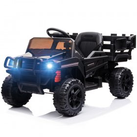 12V Electric Ride On Car with Trailer for Girls Boys 3-5, 3 Speeds Electric Vehicles w/ Remote Control, LED Lights Kids Ride on Toys for Christmas Gifts to Ride on Pavement, Grass, Mud, Black