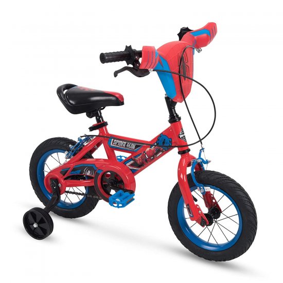 Huffy Marvel Spider-Man Kid Bike Quick Connect Assembly, Handlebar Plaque & Training Wheels, 16\" Wheel, Red