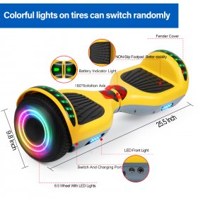 SISIGAD 6.5" Two-Wheel Self Balancing Hoverboard with Bluetooth and LED Lights Electric Scooter Hoverboard for Kids UL 2272 Certified Yellow and Gray