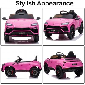 12V Kids Ride On Toys for Boys Girls, YOFE Licensed Lamborghini Kids Ride On Car, Battery Powered 4 Wheels Electric Ride on Vehicles for Kids, Kids Electric Car w/ 3 Speed, LED Light, MP3, Pink