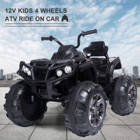 Quad ATV Ride On Cars for Kids, Battery Powered 12 Volt Ride ON Toys, 4 Wheeler ATV Ride ON Cars with LED Lights, MP3 Player, Electric Motorcycle for 3-4 Years Old Boys Girls Gifts, Black