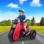 3 Wheels Electric Bicycle, Kids Ride on Motorcycle, Double Drive Motocross, Toddler Motorized Motorcycle Bike, 6V/4.5Ah Power Wheels Dirt Bike for Boys and Girls, 3-7 Years Old - Red