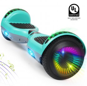 Hovsco Hoverboard Two-Wheel Self Balancing Scooter 6.5" with Bluetooth Speaker and LED Lights Electric Scooter Without Free bag for Adult Kids Gift, Green and Grey