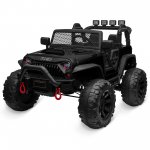 Kidzone Kids 12V 9AH Battery Powered Extra Wide Seat Ride On Truck with DIY License Plate, Off Road Big Wheels, Front Bumper, LED light, Remote Control, Bluetooth Music, 2 Speeds - Black