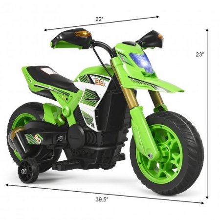 Costway 6V Electric Kids Ride-On Motorcycle Battery Powered Bike w/Training Wheels, Green