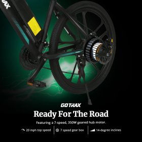 GOTRAX EBE2 Electric Bike 26 In. - 20MPH & 50 Mile Range - 350W Motor - 7 Speed Commuter E-Bike