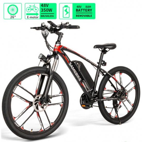 SAMEBIKE MY-SM26 26\" Electric Mountain Bike 350W 48V 8AH, Electric Commuting Bike, Electric Bike for Adults with Shimano 21 Speed & LED Display (Three Working Modes)