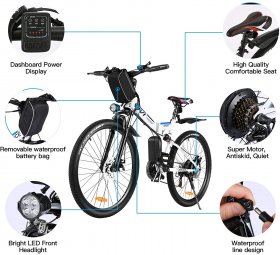 VIVI 26" Electric Bike for Adults,Folding Electric Mountain Bicycle 350W E-Bike Motor with Removable 8Ah Lithium-Ion Battery