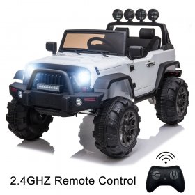 uhomepro Remote Control Cars for Kids, 12V Battery Powered Ride On Car Truck, 3 Speeds Electric Cars for Boys Girls, Ride on Toys Christmas Gift with Headlights, MP3 Player, USB Port, White