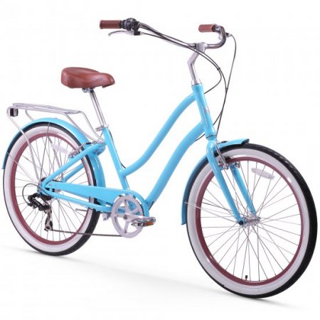 sixthreezero EVRYjourney Women's 7-Speed Step-Through Hybrid Cruiser Bicycle, 26" Wheels and 17.5" Frame, Teal