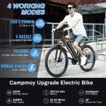 Campmoy 350W ELECTRIC Mountain Bike, Upgrade E-bike with 36V/10.4Ah Removable Battery, Shimano 21-Speed Shifter, 4 Working Modes, Up to 20MPH Speed, IPX5 Waterproof, Free Bike Lock