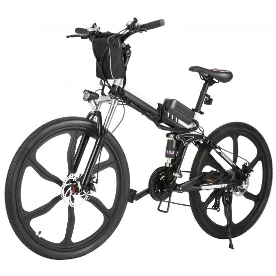 26\'\' 350W Folding Commuter Bike Max 20MPH Proable Lightweight Electric Bike Ebike with 36V 8Ah Battery for Youth Adults & Dual-Disc Brakes, LED Light and Horn