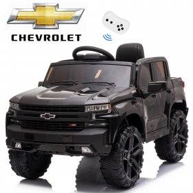 Chevrolet Silverado Ride on Toys with Remote Control, Kids Ride on Cars Electric Vehicles, Power 4 Wheels Car with LED Lights, MPS Player, 3 Years Old Boy Toys Girl Toys, Birthday Gifts, Black