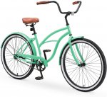 sixthreezero Around the Block Casual Edition Women's Single Speed Beach Cruiser Bike, 26 In. Bicycle, Mint Green with Brown Seat and Brown Grips