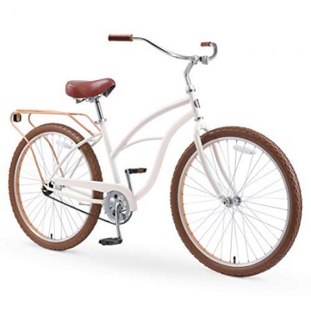 sixthreezero Around The Block Women's 26" Single Speed New Beach Cruiser Bicycle with Rear Rack, Cream Coffee